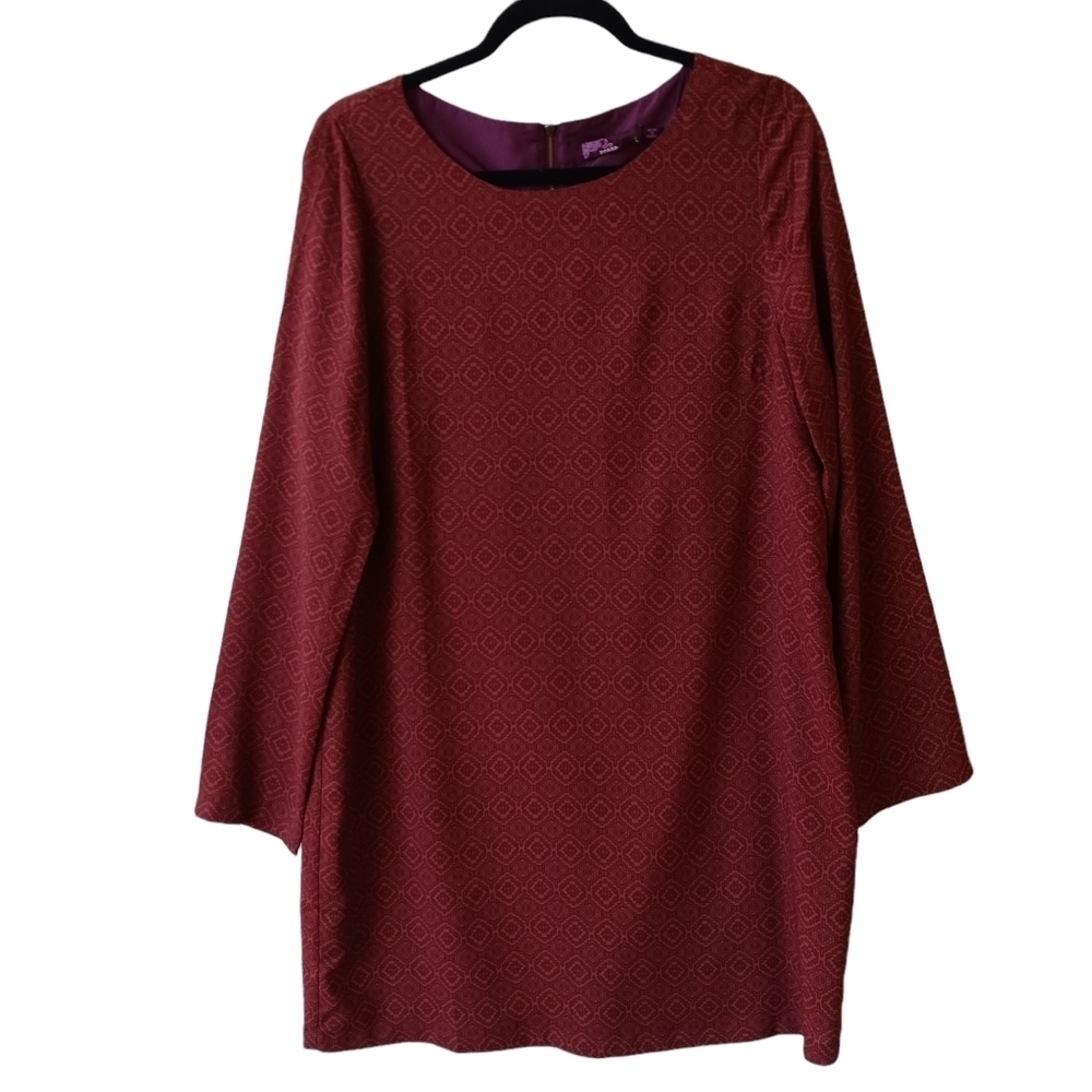 PRANA Geometric Printed Dress Size Large Earthy Boho Hipster Brown Fully Lined